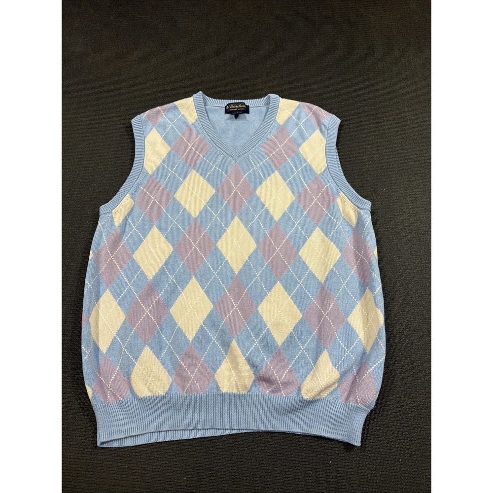 Brooks Brothers Argyle Sweater Vest Mens Size Large V Neck Supima Cotton Pastel